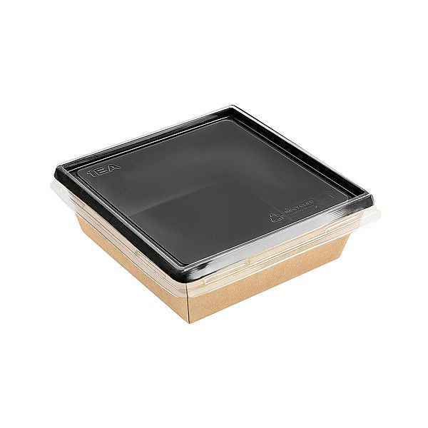 Kraft papír dobozok tetővel - Átlátszó lapos tető 550 ml eco tray-hez - 50 db/cs - Greenstic