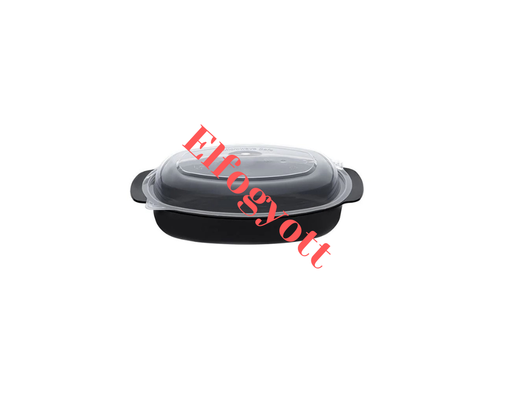 műanyag doboz - Ovális Fekete PP elviteles doboz átlátszó tetővel 1250 ml - 50 db/cs - Greenstic