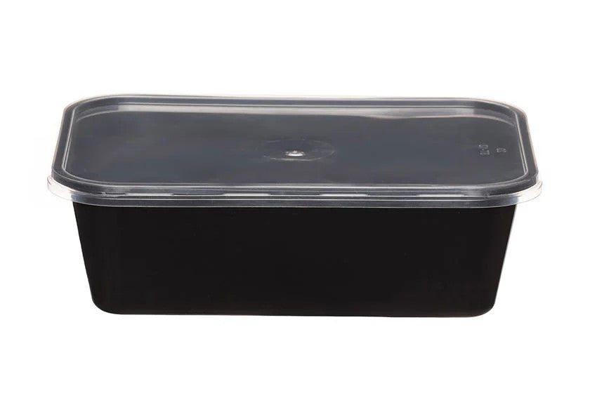 Műanyag dobozok - Fekete szögletes PP konténer átlátszó tetővel 750 ml - 50 db/cs - Greenstic