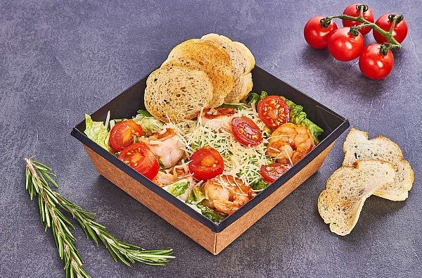 Kraft papír dobozok tetővel - Elviteles papírdoboz - Eco-tray 550 ml/fekete - 50 db/cs - Greenstic