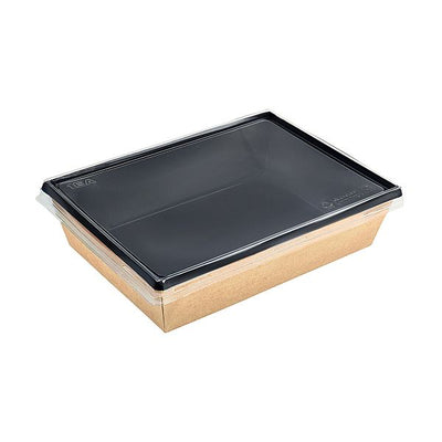 Kraft papír dobozok tetővel - Átlátszó tető 1000 ml "Eco tray"-hez - 50 db/csomag, lapos - Greenstic
