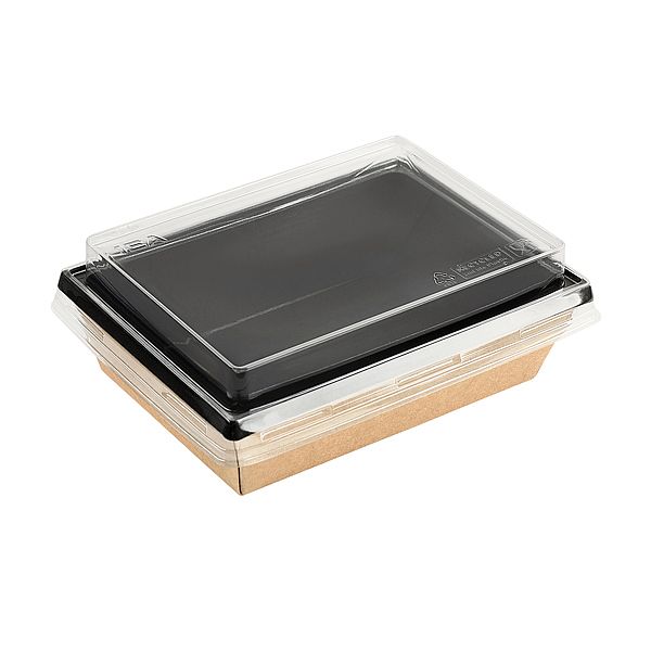 Kraft papír dobozok tetővel - Átlátszó magas tető 800 ml eco tray-hez - 50 db/cs - Greenstic