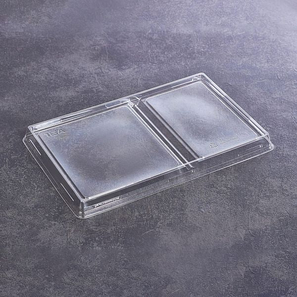 Kraft papír dobozok tetővel - Átlátszó lapos tető osztott 800 ml eco tray-hez -50 db/cs - Greenstic