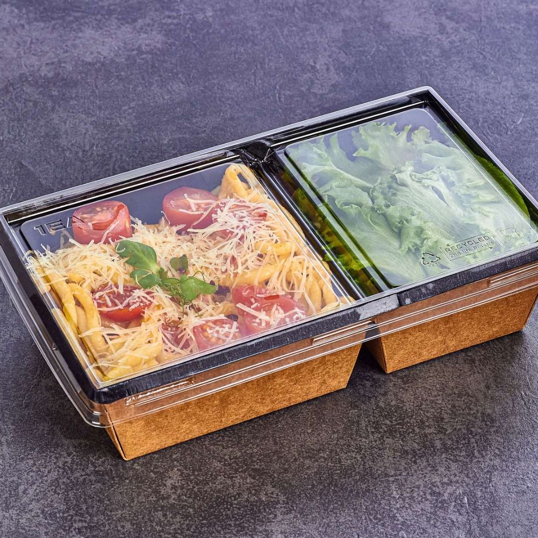 Kraft papír dobozok tetővel - Elviteles papírdoboz - Eco-tray 550 ml - 50 db/cs - Greenstic