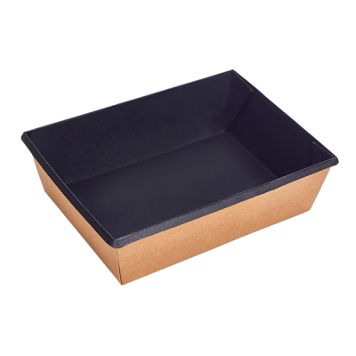Kraft papír dobozok tetővel - Elviteles papírdoboz - Eco-tray 1000 ml/fekete - 50 db/cs - Greenstic