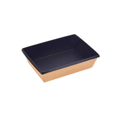 Kraft papír dobozok tetővel - Papír ételes doboz "Eco-tray" 400 ml - 50 db/cs, kraft fekete - Greenstic