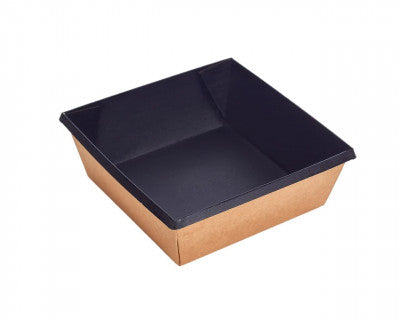 Kraft papír dobozok tetővel - Elviteles papírdoboz - Eco-tray 550 ml/fekete - 50 db/cs - Greenstic