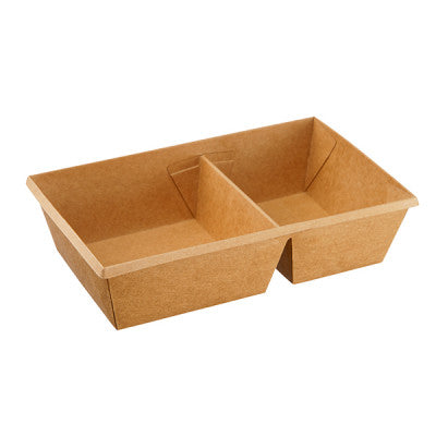 Kraft papír dobozok tetővel - Elviteles papírdoboz osztott - Eco-tray 800 ml - 50 db/cs - Greenstic